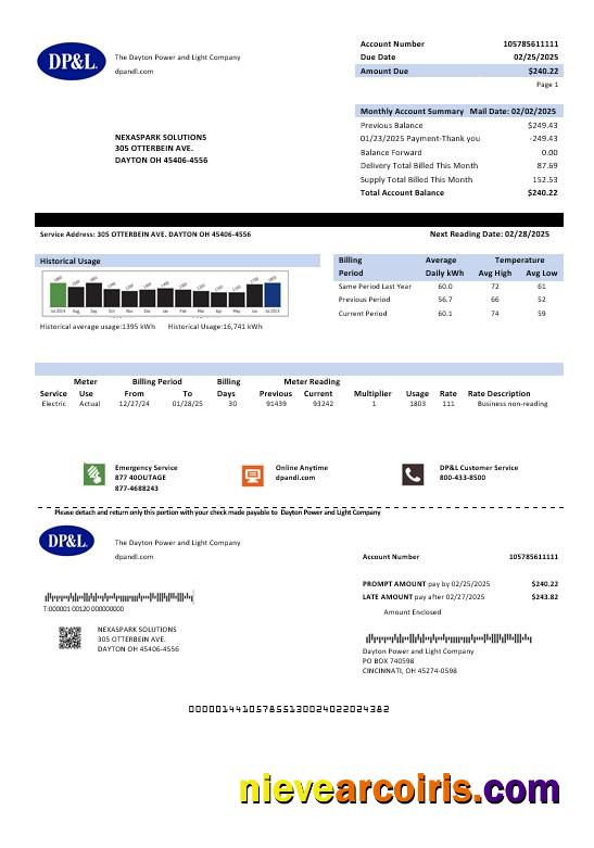 USA Ohio DP&L business utility bill